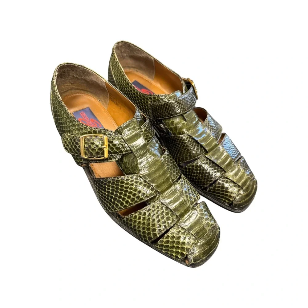 Giorgio Brutini Fisherman Sandals Mens 10.5M Green Snakeskin Good 155135-1